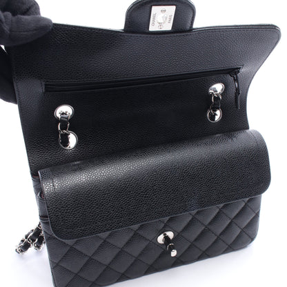 マトラッセ Wフラップ Wチェーンショルダーバッグ キャビアスキン ブラック シルバー金具 シャネル バッグ CHANEL