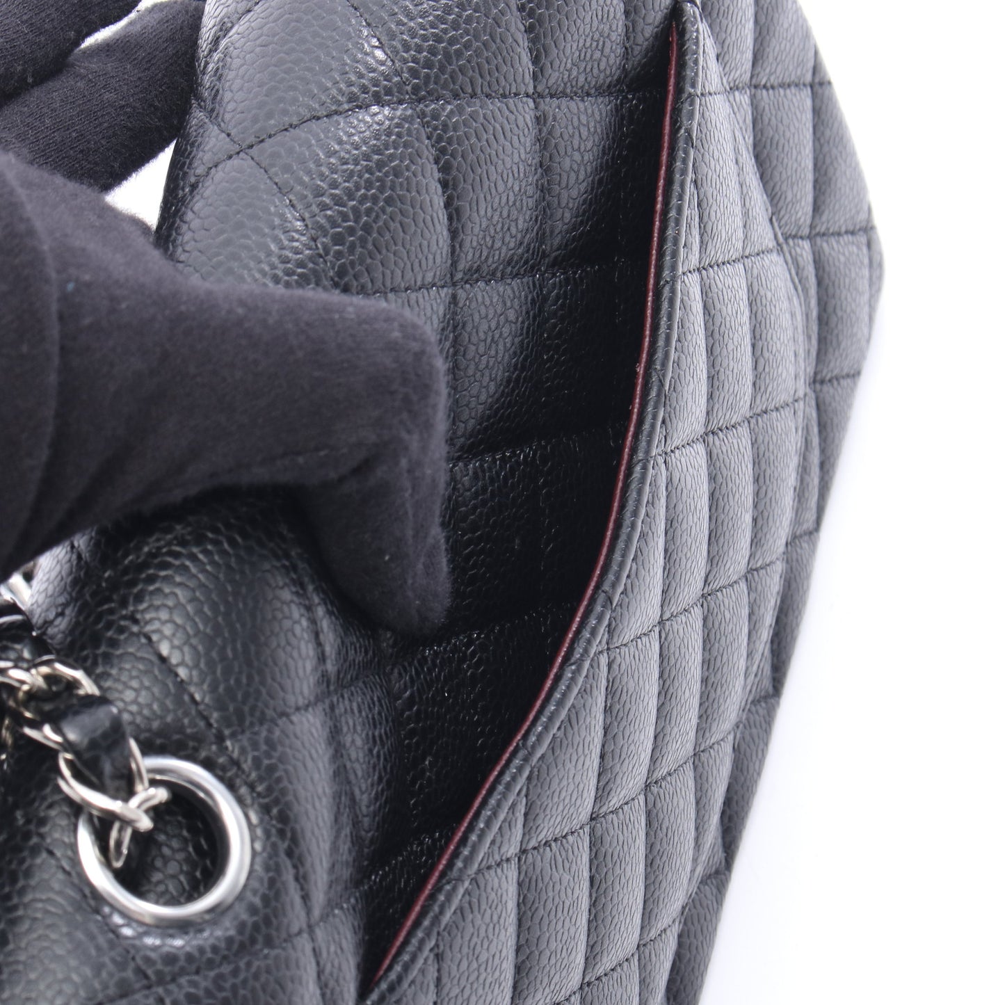 マトラッセ Wフラップ Wチェーンショルダーバッグ キャビアスキン ブラック シルバー金具 シャネル バッグ CHANEL