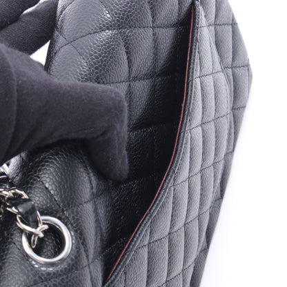 マトラッセ Wフラップ Wチェーンショルダーバッグ キャビアスキン ブラック シルバー金具 シャネル バッグ CHANEL