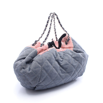 ココカバスGM チェーンショルダーバッグ キャンバス ネイビー レッド ホワイト シルバー金具 シャネル バッグ CHANEL