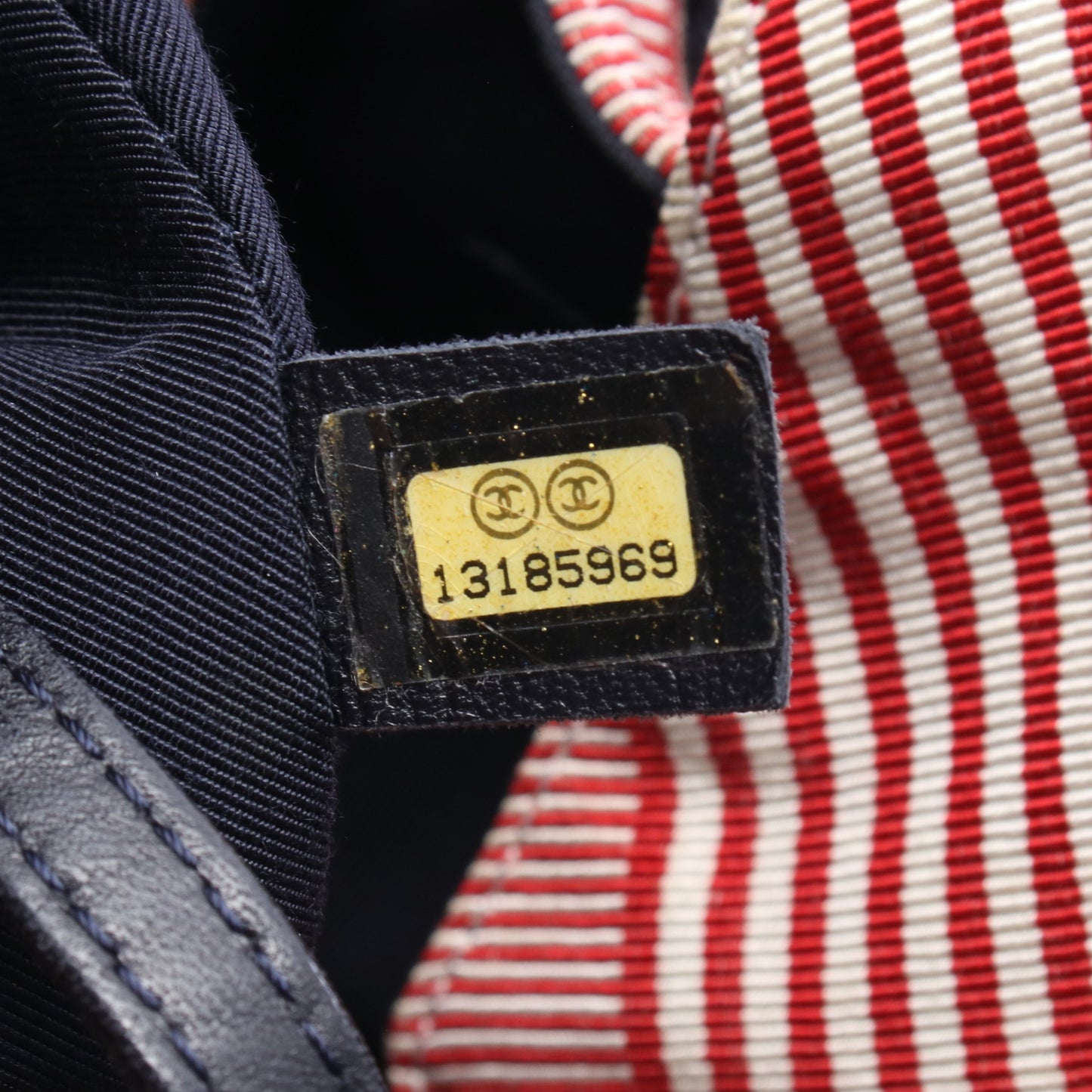 ココカバスGM チェーンショルダーバッグ キャンバス ネイビー レッド ホワイト シルバー金具 シャネル バッグ CHANEL