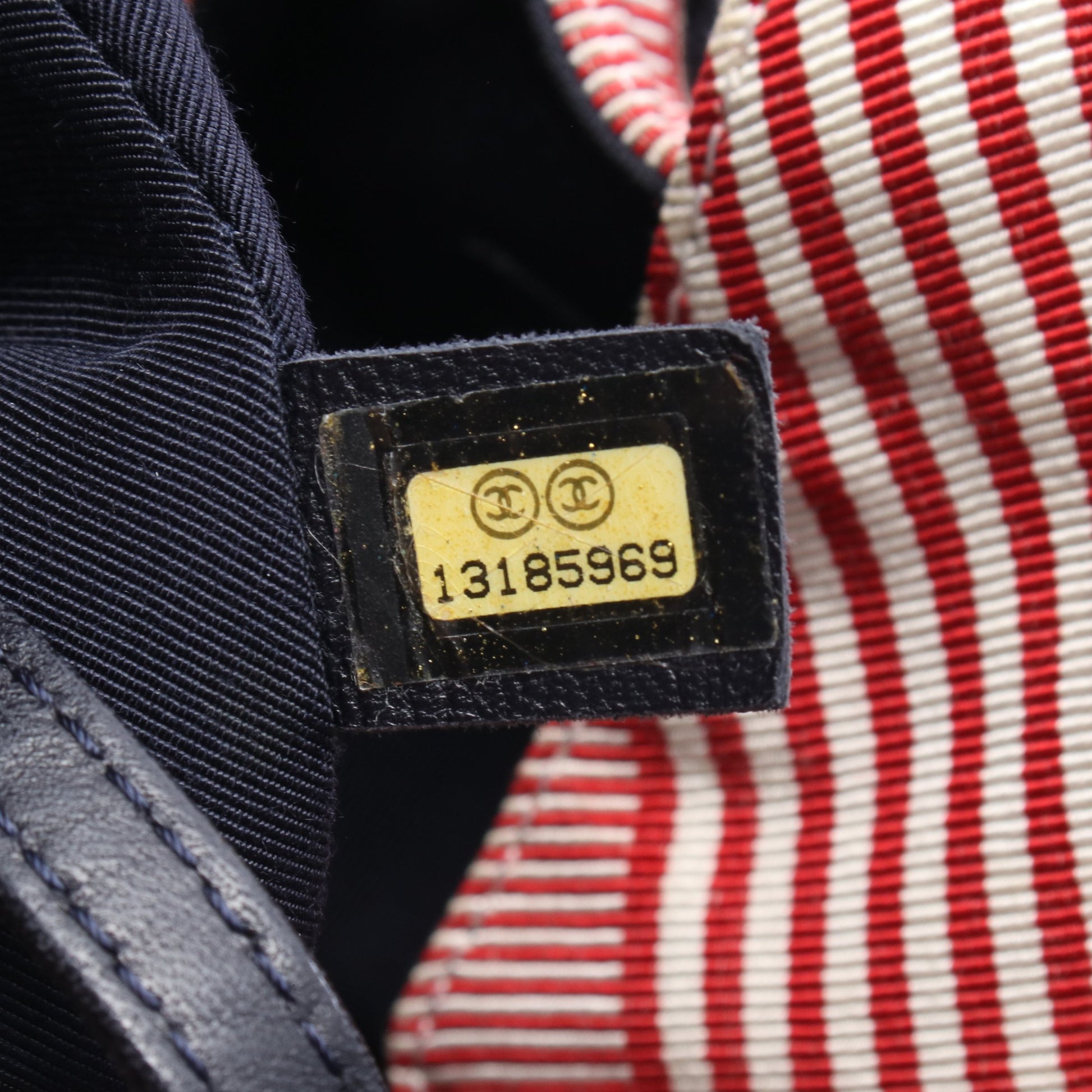 ココカバスGM チェーンショルダーバッグ キャンバス ネイビー レッド ホワイト シルバー金具 シャネル バッグ CHANEL