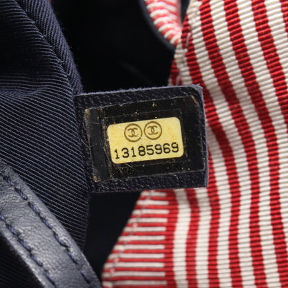 ココカバスGM チェーンショルダーバッグ キャンバス ネイビー レッド ホワイト シルバー金具 シャネル バッグ CHANEL