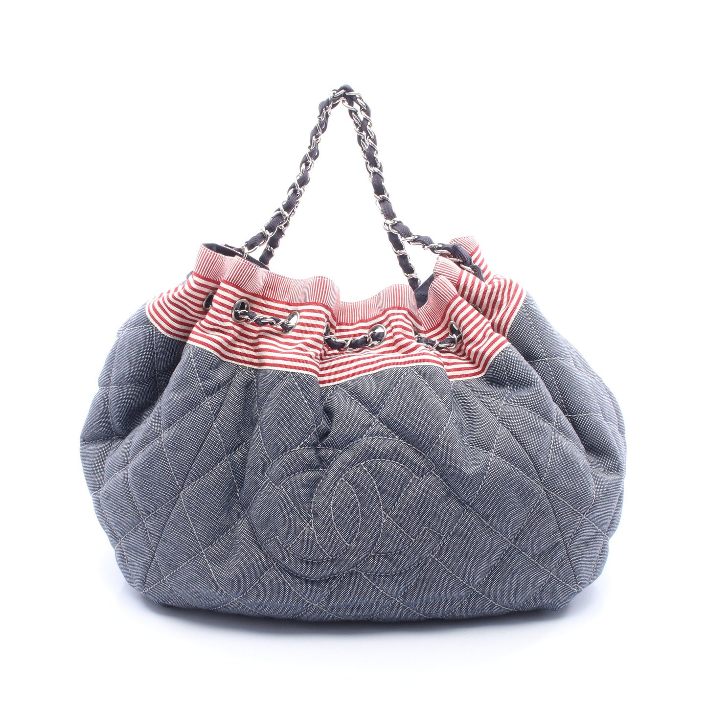 ココカバスGM チェーンショルダーバッグ キャンバス ネイビー レッド ホワイト シルバー金具 シャネル バッグ CHANEL