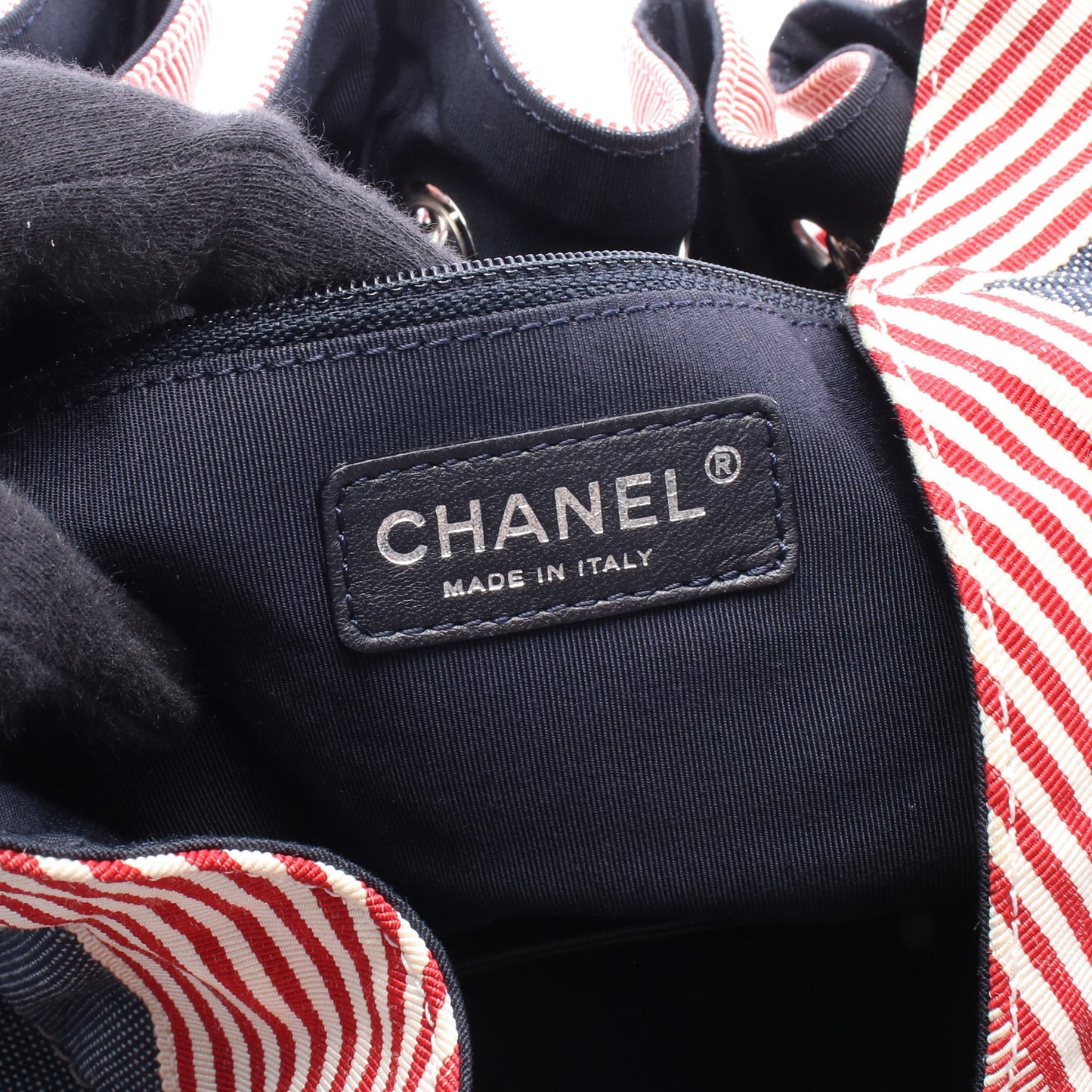 ココカバスGM チェーンショルダーバッグ キャンバス ネイビー レッド ホワイト シルバー金具 シャネル バッグ CHANEL