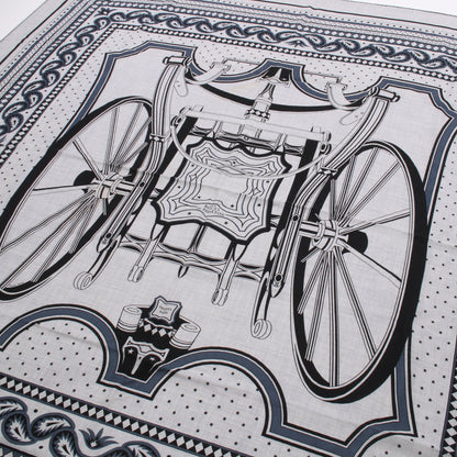 カレジェアン カレ140 LES ROUES DE PHAETON Bandana スカーフ ショール カシミヤ シルク グレー ブラック ネイビー エルメス 財布・小物 HERMES