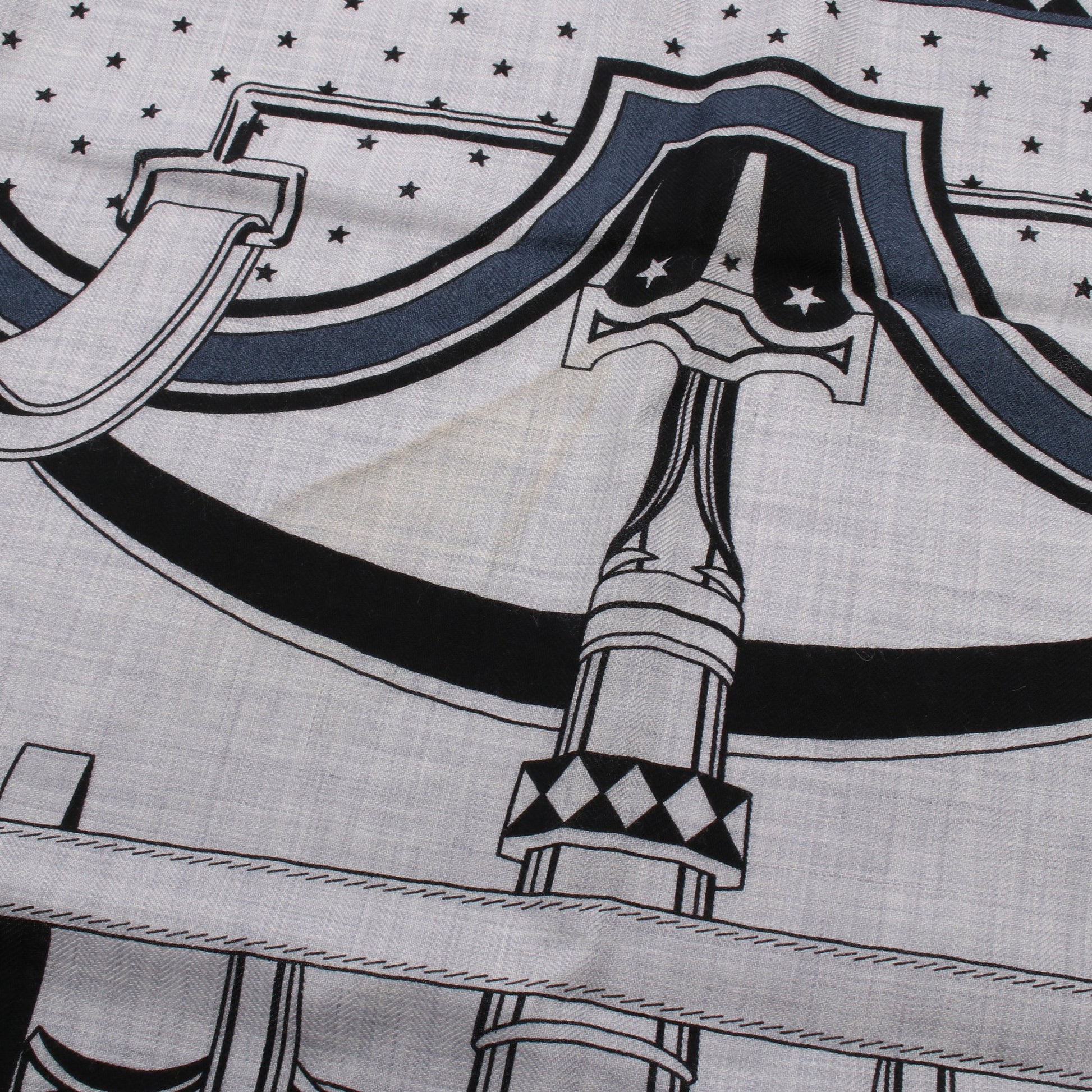 カレジェアン カレ140 LES ROUES DE PHAETON Bandana スカーフ ショール カシミヤ シルク グレー ブラック ネイビー エルメス 財布・小物 HERMES