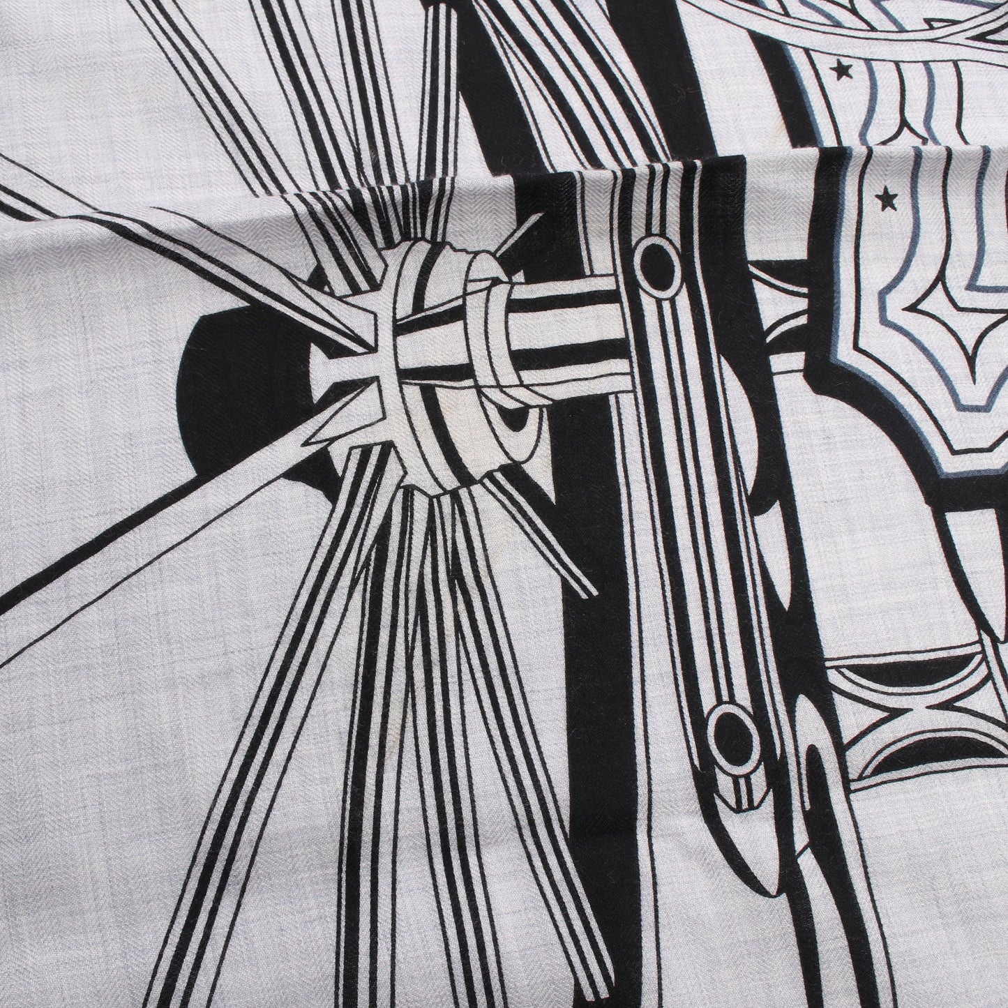 カレジェアン カレ140 LES ROUES DE PHAETON Bandana スカーフ ショール カシミヤ シルク グレー ブラック ネイビー エルメス 財布・小物 HERMES