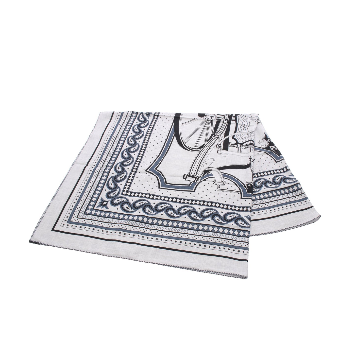 カレジェアン カレ140 LES ROUES DE PHAETON Bandana スカーフ ショール カシミヤ シルク グレー ブラック ネイビー エルメス 財布・小物 HERMES