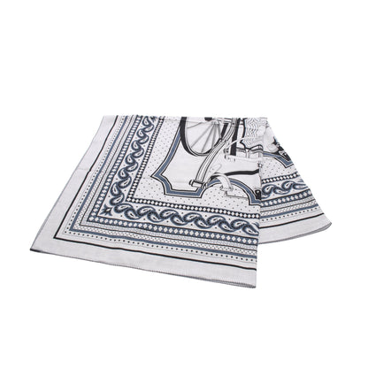 カレジェアン カレ140 LES ROUES DE PHAETON Bandana スカーフ ショール カシミヤ シルク グレー ブラック ネイビー エルメス 財布・小物 HERMES
