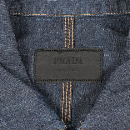 シャンブレー ブルゾン デニムジャケット コットン インディゴブルー プラダ アウター PRADA