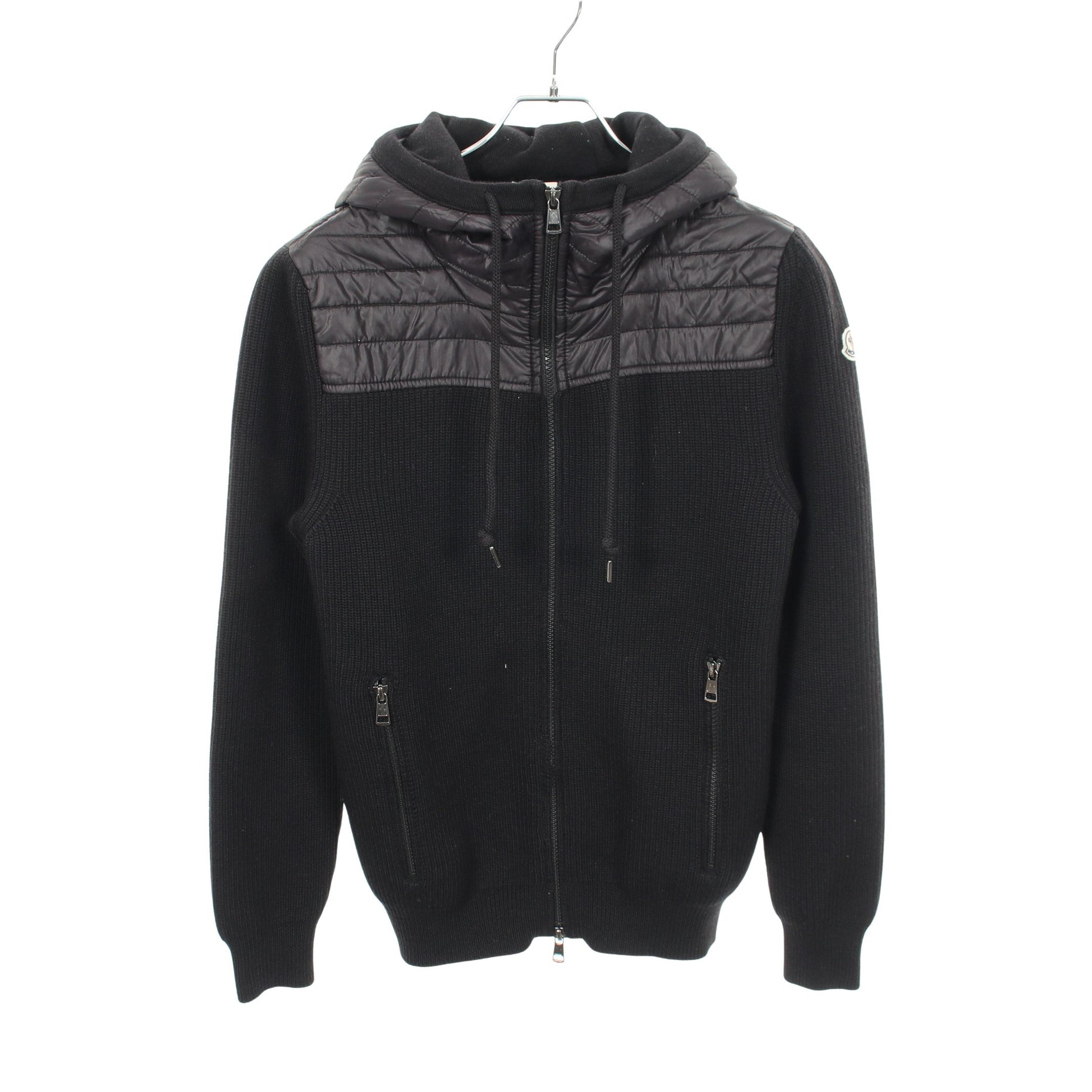 切替 ジップアップパーカー ウール ナイロン ブラック モンクレール トップス MONCLER
