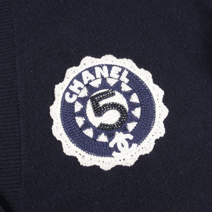 ココマークボタン Vネック カーディガン カシミヤ ネイビー シャネル トップス CHANEL