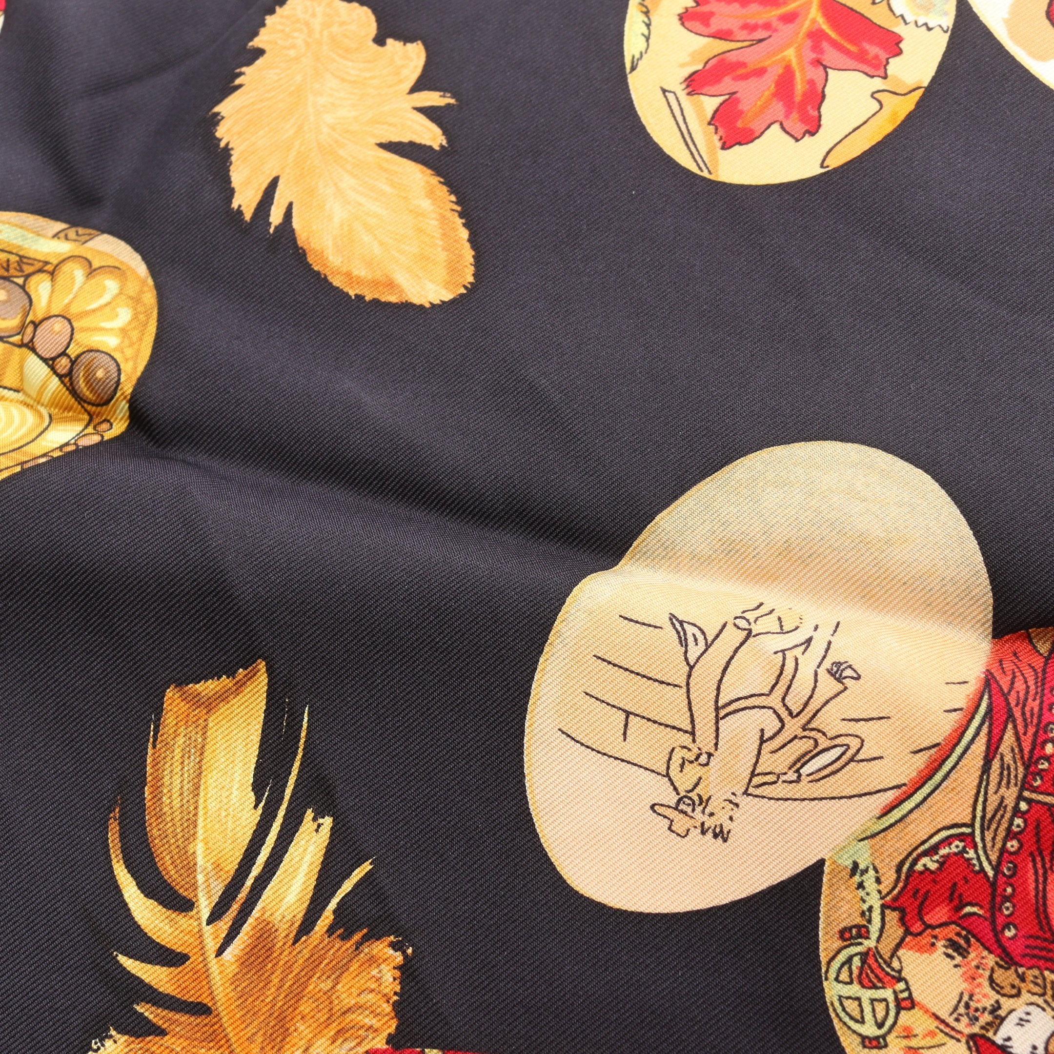 カレ90 Couvee d'Hermes スカーフ シルク ブラック イエロー マルチ