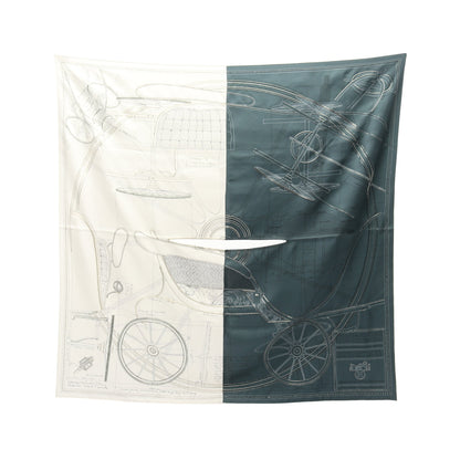 カレ ドサール PROJET de VOITURE PETIT-DUC BATEAU ビーズ スカーフ シルク ブルーグリーン オフホワイト ブラック エルメス 財布・小物 HERMES