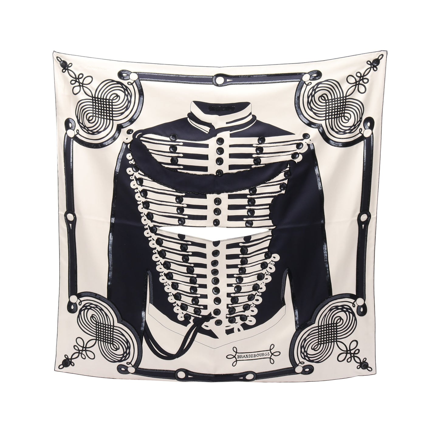 カレ ドサール プレシュー BRANDEBOURGS TATTOO ビーズ スパンコール スカーフ シルク ネイビー オフホワイト エルメス 財布・小物 HERMES