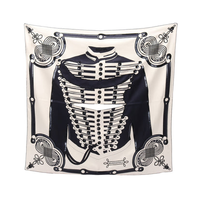 カレ ドサール プレシュー BRANDEBOURGS TATTOO ビーズ スパンコール スカーフ シルク ネイビー オフホワイト エルメス 財布・小物 HERMES