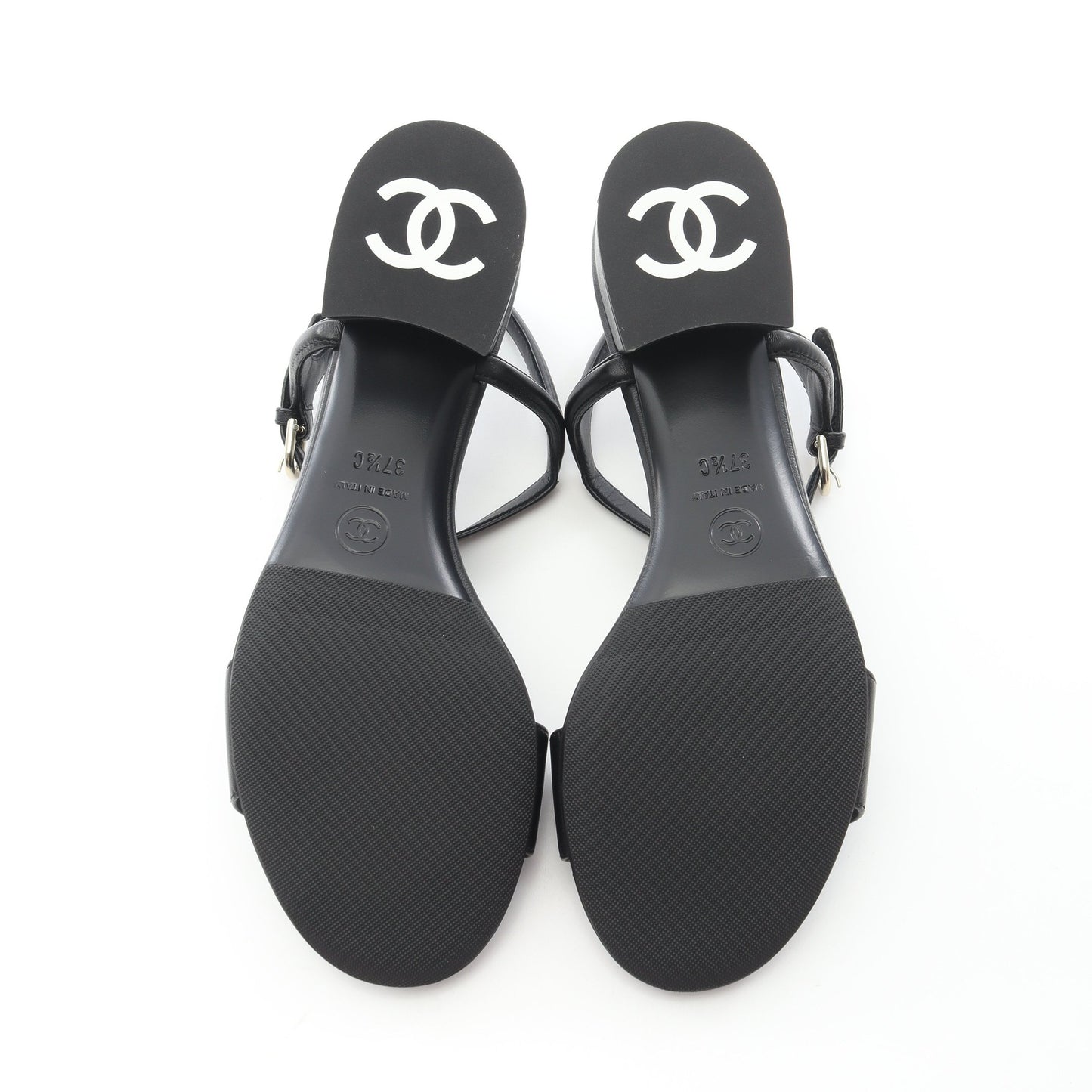 ロゴヒール サンダル レザー ブラック シャネル シューズ CHANEL