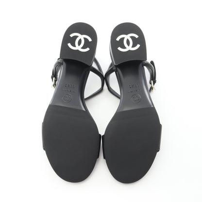 ロゴヒール サンダル レザー ブラック シャネル シューズ CHANEL