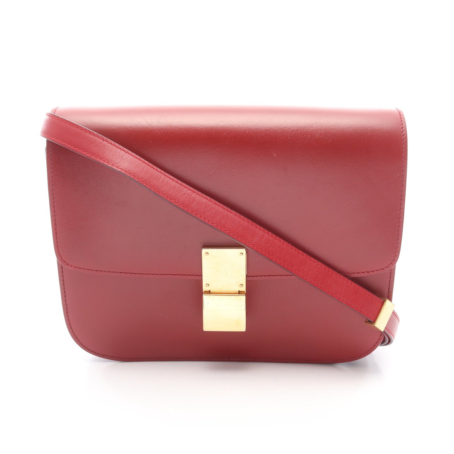 クラシック ボックス ミディアム ショルダーバッグ レザー レッド セリーヌ バッグ CELINE