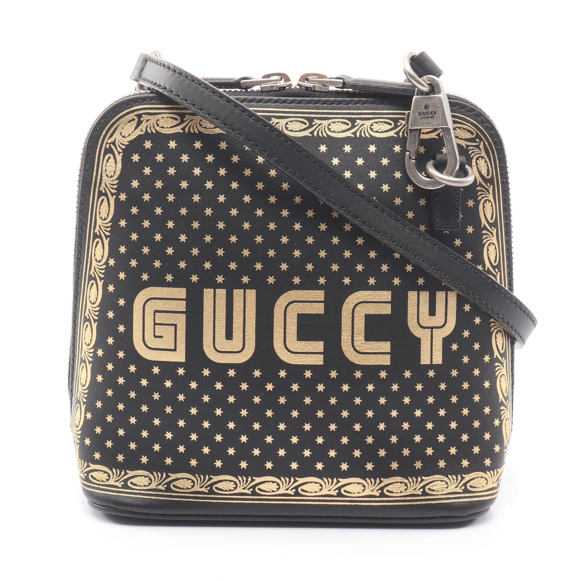 GUCCY SEGA ショルダーバッグ レザー ブラック ゴールド グッチ バッグ GUCCI
