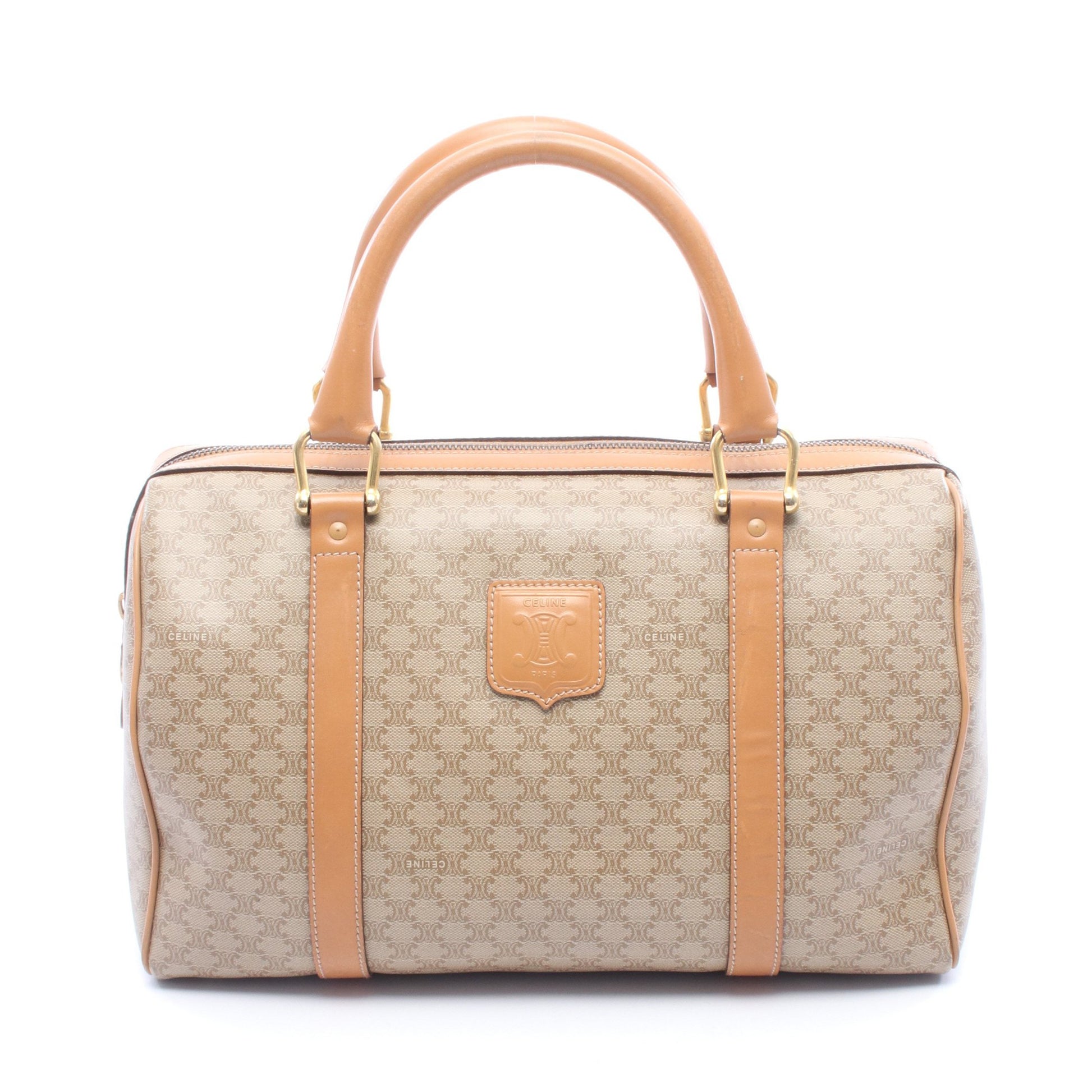 マカダム ハンドバッグ ミニボストンバッグ PVC レザー ベージュ ライトブラウン セリーヌ バッグ CELINE