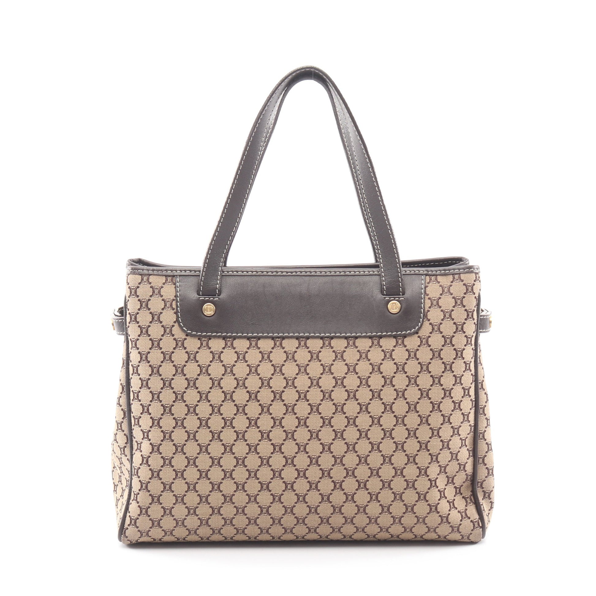 マカダム ハンドバッグ キャンバス レザー ベージュ ダークブラウン セリーヌ バッグ CELINE