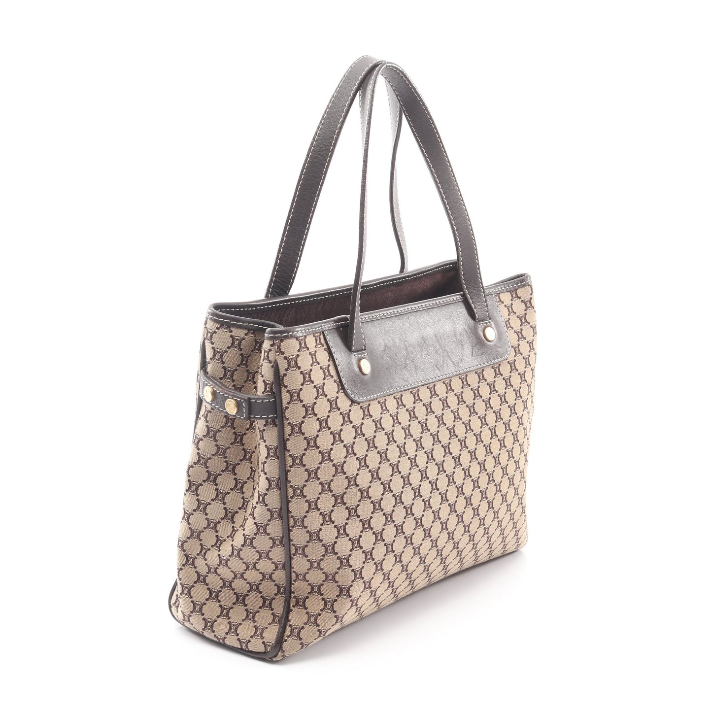マカダム ハンドバッグ キャンバス レザー ベージュ ダークブラウン セリーヌ バッグ CELINE