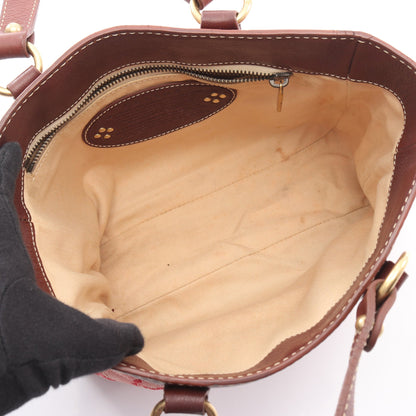 Cマカダム ハンドバッグ キャンバス レザー ピンクレッド ダークブラウン セリーヌ バッグ CELINE