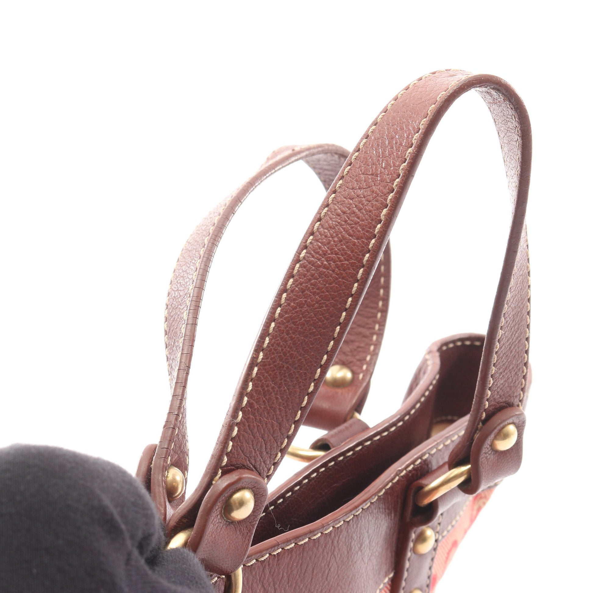 Cマカダム ハンドバッグ キャンバス レザー ピンクレッド ダークブラウン セリーヌ バッグ CELINE