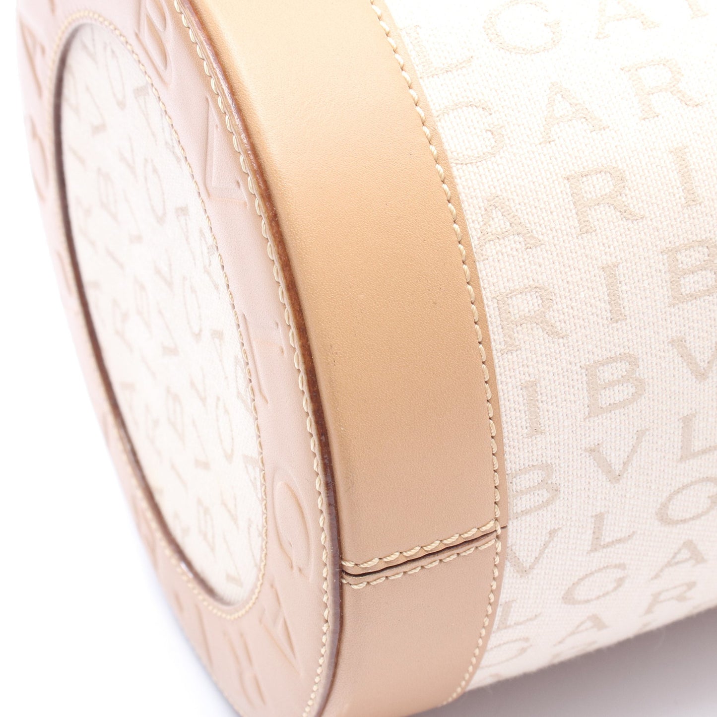 ビーゼロワン ロゴマニア ハンドバッグ キャンバス レザー ライトベージュ ベージュ ブルガリ バッグ BVLGARI