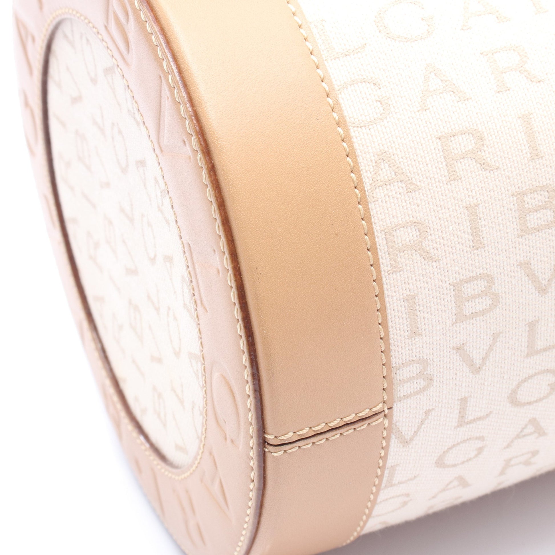 ビーゼロワン ロゴマニア ハンドバッグ キャンバス レザー ライトベージュ ベージュ ブルガリ バッグ BVLGARI
