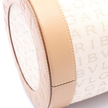 ビーゼロワン ロゴマニア ハンドバッグ キャンバス レザー ライトベージュ ベージュ ブルガリ バッグ BVLGARI