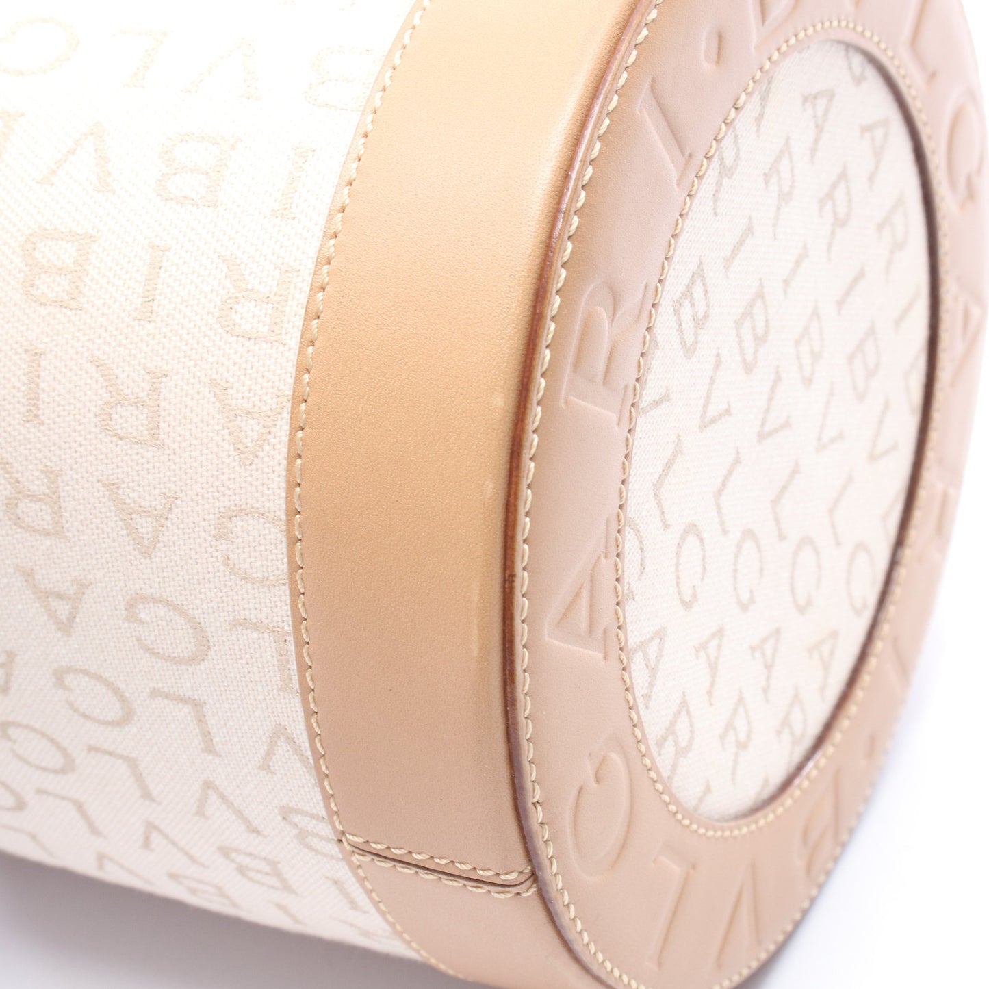 ビーゼロワン ロゴマニア ハンドバッグ キャンバス レザー ライトベージュ ベージュ ブルガリ バッグ BVLGARI