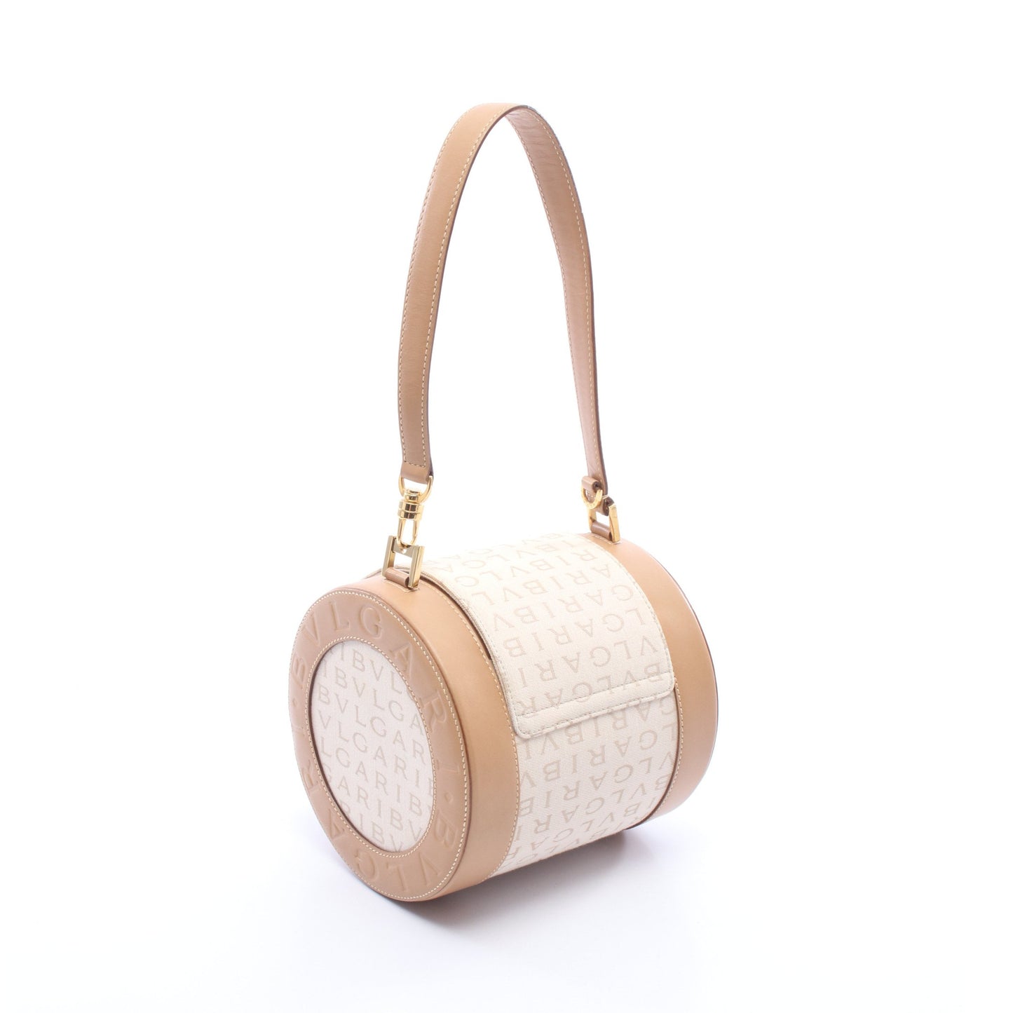 ビーゼロワン ロゴマニア ハンドバッグ キャンバス レザー ライトベージュ ベージュ ブルガリ バッグ BVLGARI