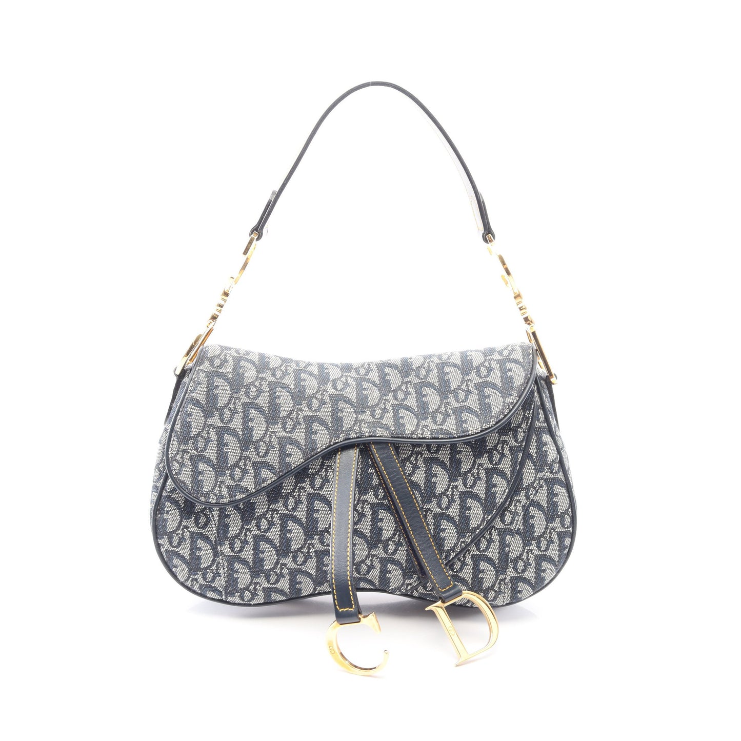 ダブルサドルバッグ トロッター ハンドバッグ キャンバス レザー アイボリー ネイビー クリスチャンディオール バッグ Christian Dior