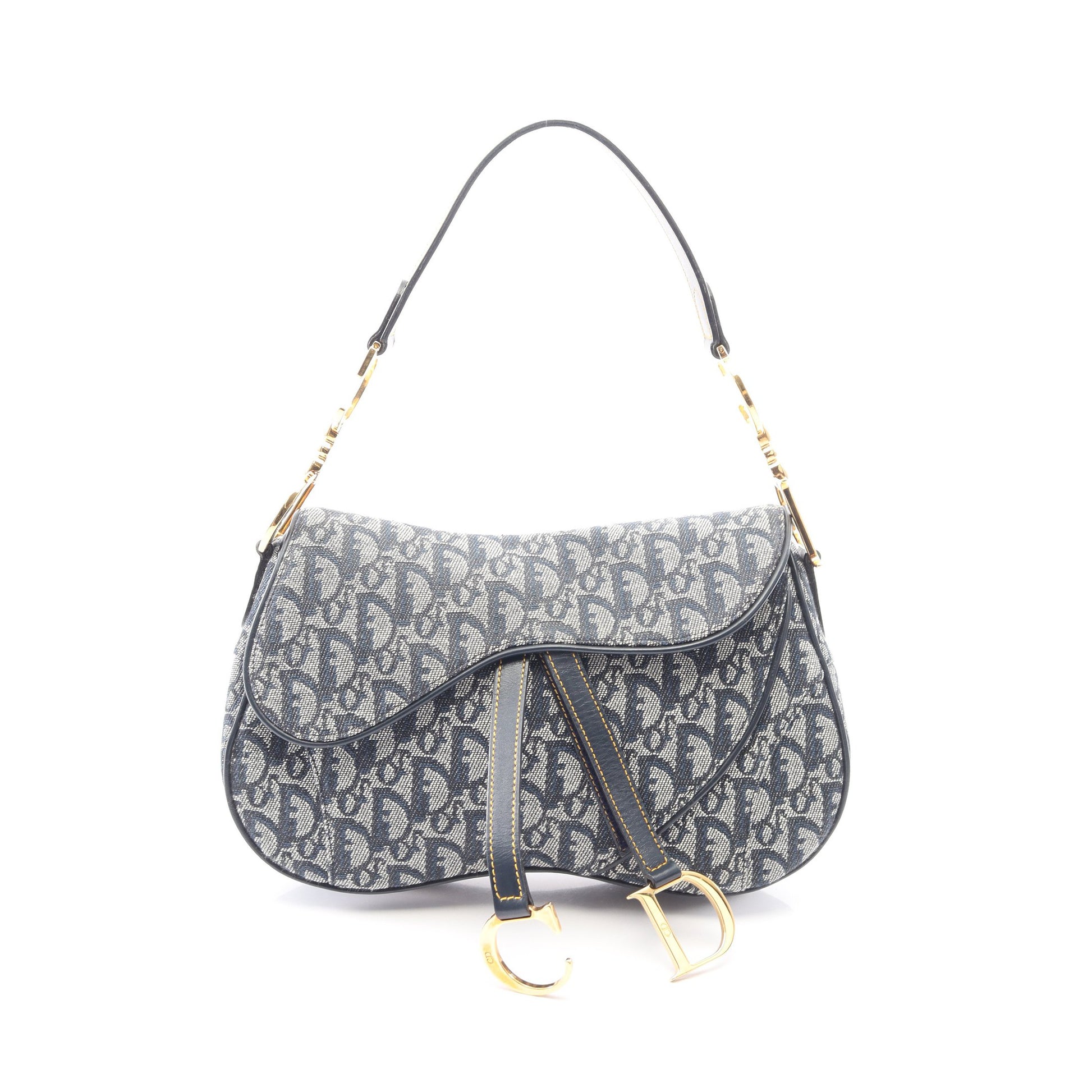 ダブルサドルバッグ トロッター ハンドバッグ キャンバス レザー アイボリー ネイビー クリスチャンディオール バッグ Christian Dior