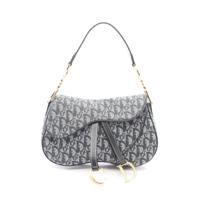 ダブルサドルバッグ トロッター ハンドバッグ キャンバス レザー アイボリー ネイビー クリスチャンディオール バッグ Christian Dior