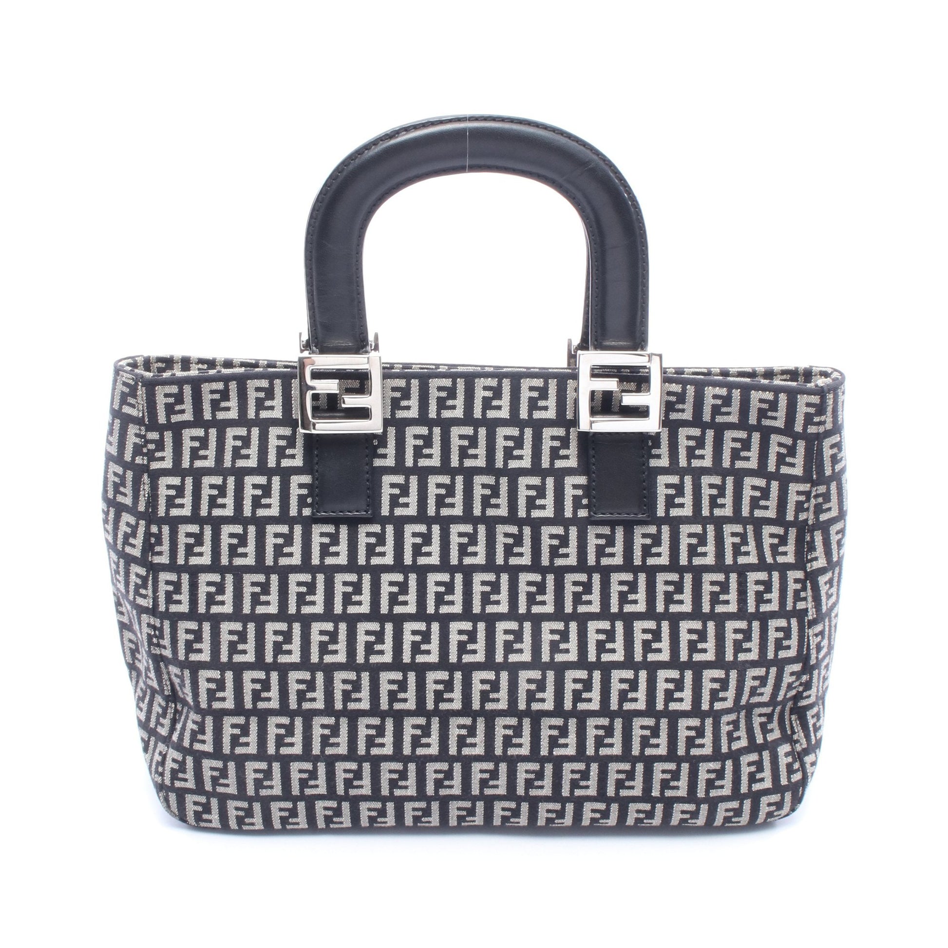 ズッカ ハンドバッグ トートバッグ キャンバス レザー ブラック グレー フェンディ バッグ FENDI