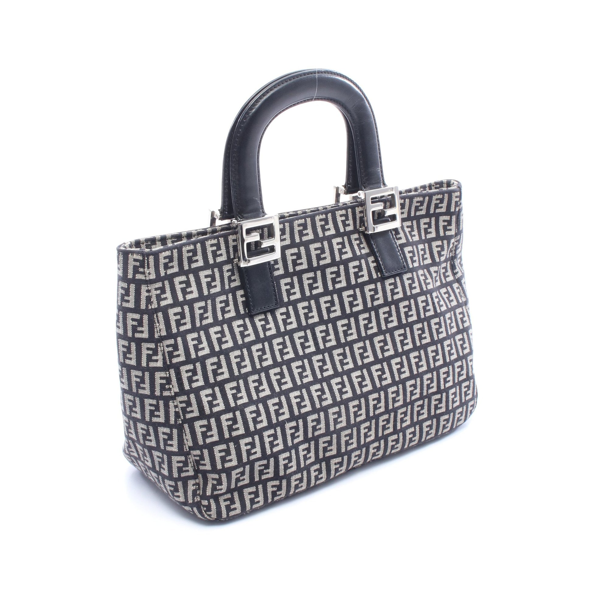 ズッカ ハンドバッグ トートバッグ キャンバス レザー ブラック グレー フェンディ バッグ FENDI