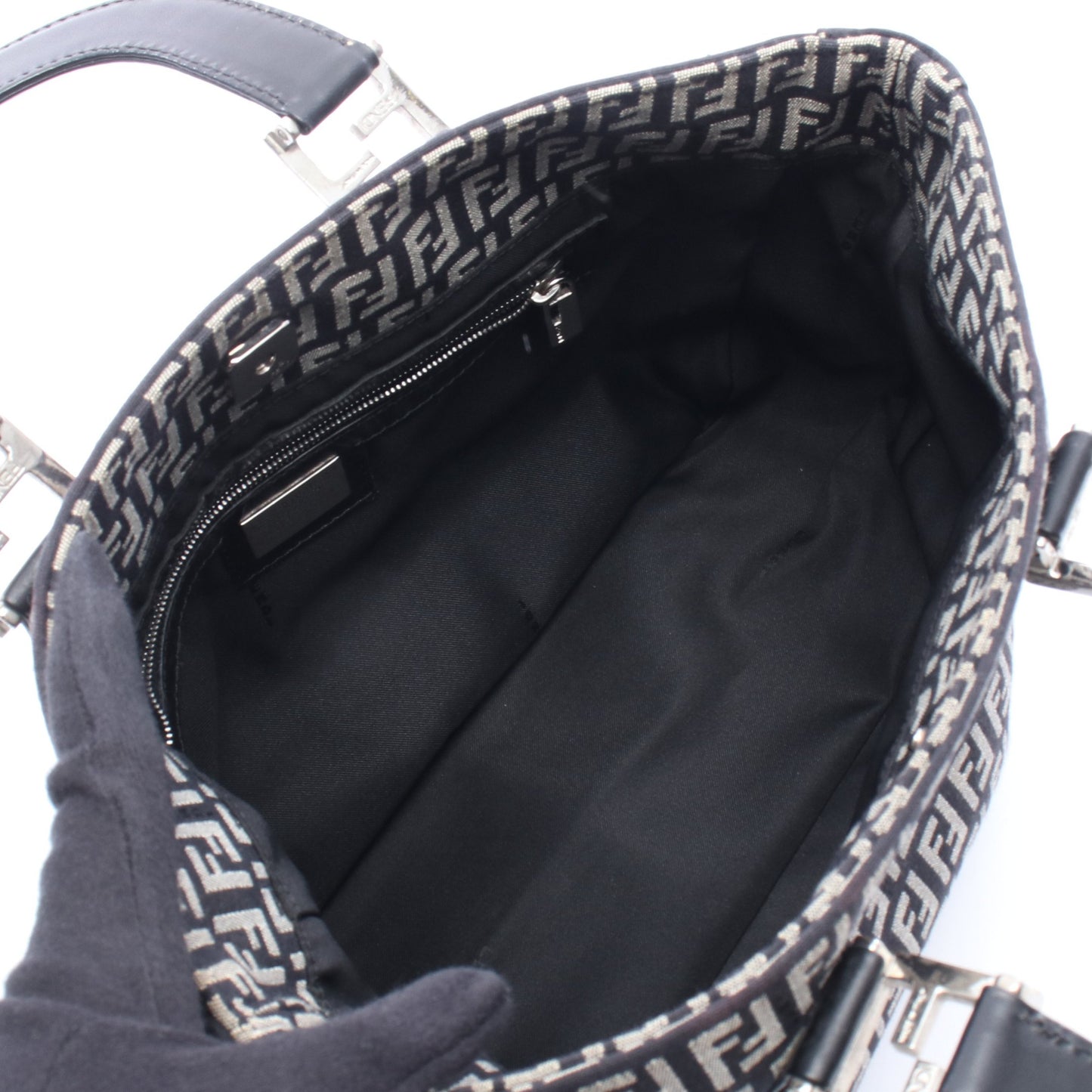 ズッカ ハンドバッグ トートバッグ キャンバス レザー ブラック グレー フェンディ バッグ FENDI