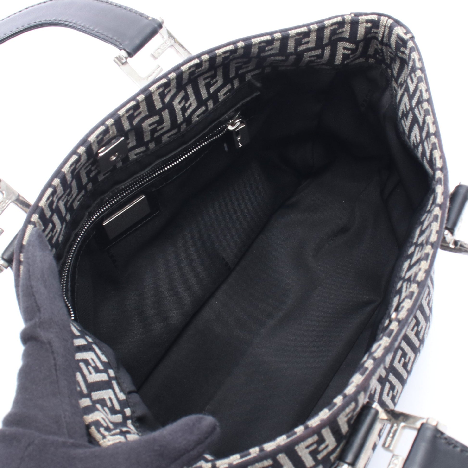 ズッカ ハンドバッグ トートバッグ キャンバス レザー ブラック グレー フェンディ バッグ FENDI