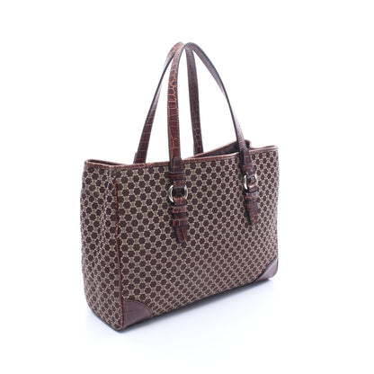 マカダム クロコ型押し ショルダーバッグ トートバッグ キャンバス レザー ダークブラウン セリーヌ バッグ CELINE