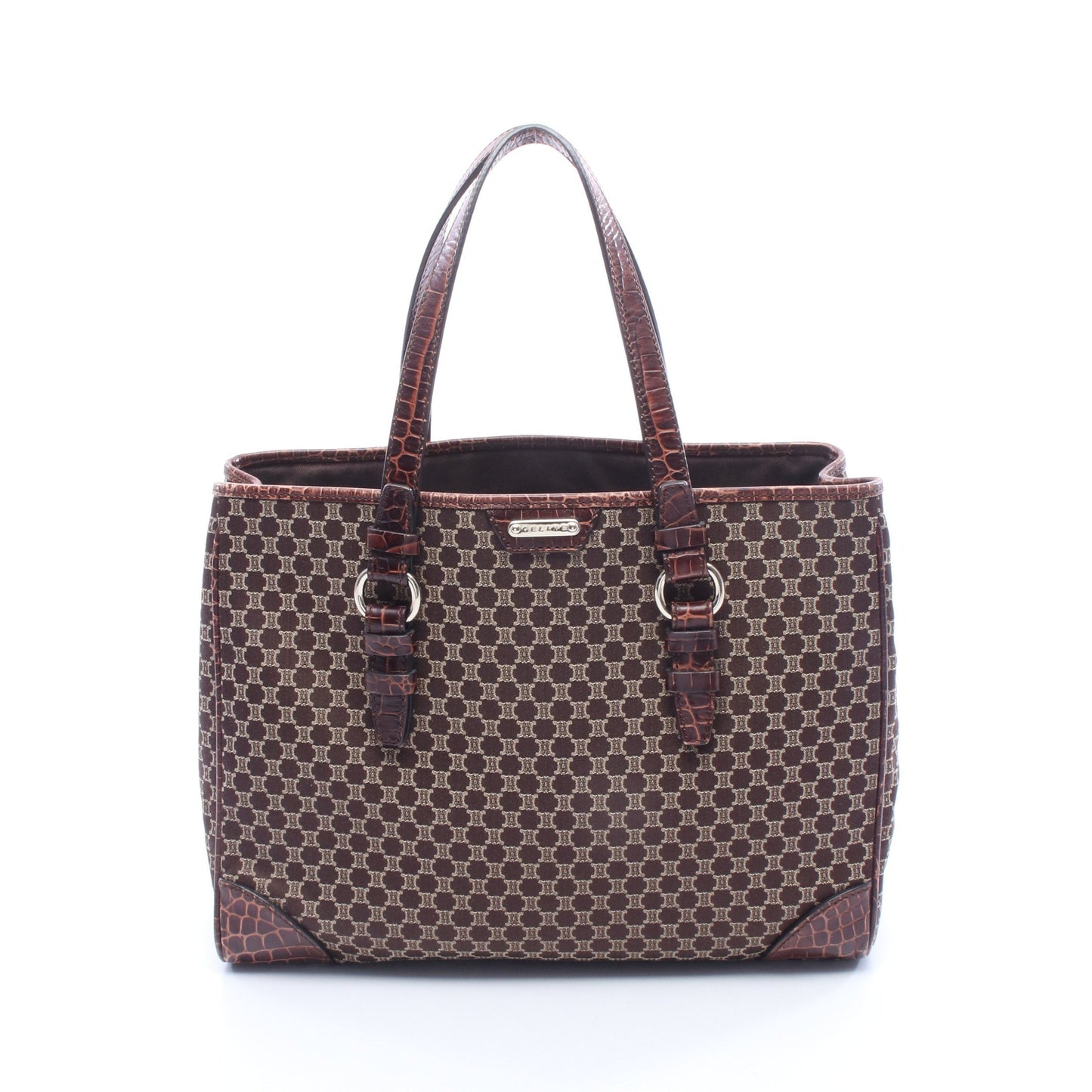 マカダム クロコ型押し ショルダーバッグ トートバッグ キャンバス レザー ダークブラウン セリーヌ バッグ CELINE