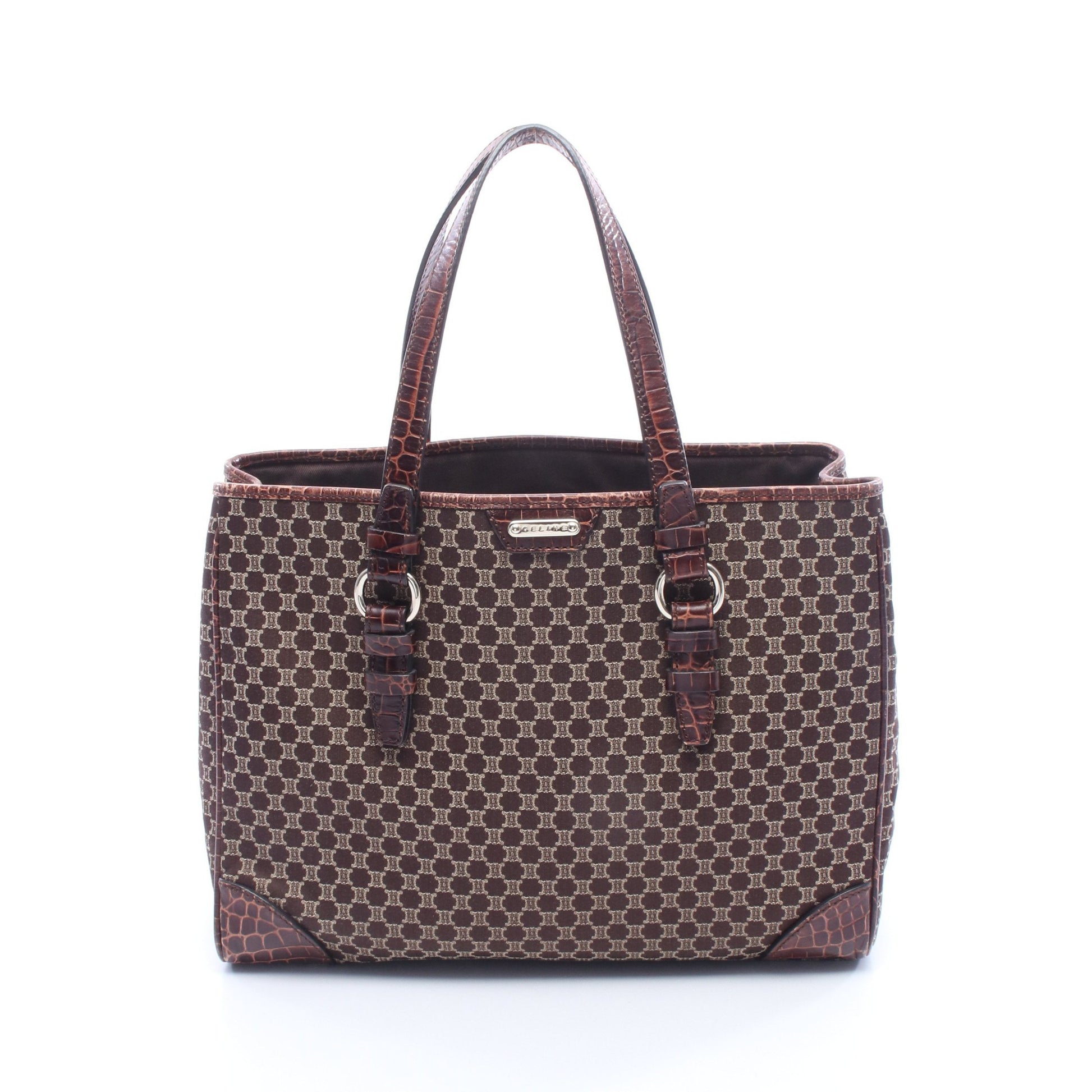 マカダム クロコ型押し ショルダーバッグ トートバッグ キャンバス レザー ダークブラウン セリーヌ バッグ CELINE