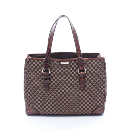マカダム クロコ型押し ショルダーバッグ トートバッグ キャンバス レザー ダークブラウン セリーヌ バッグ CELINE