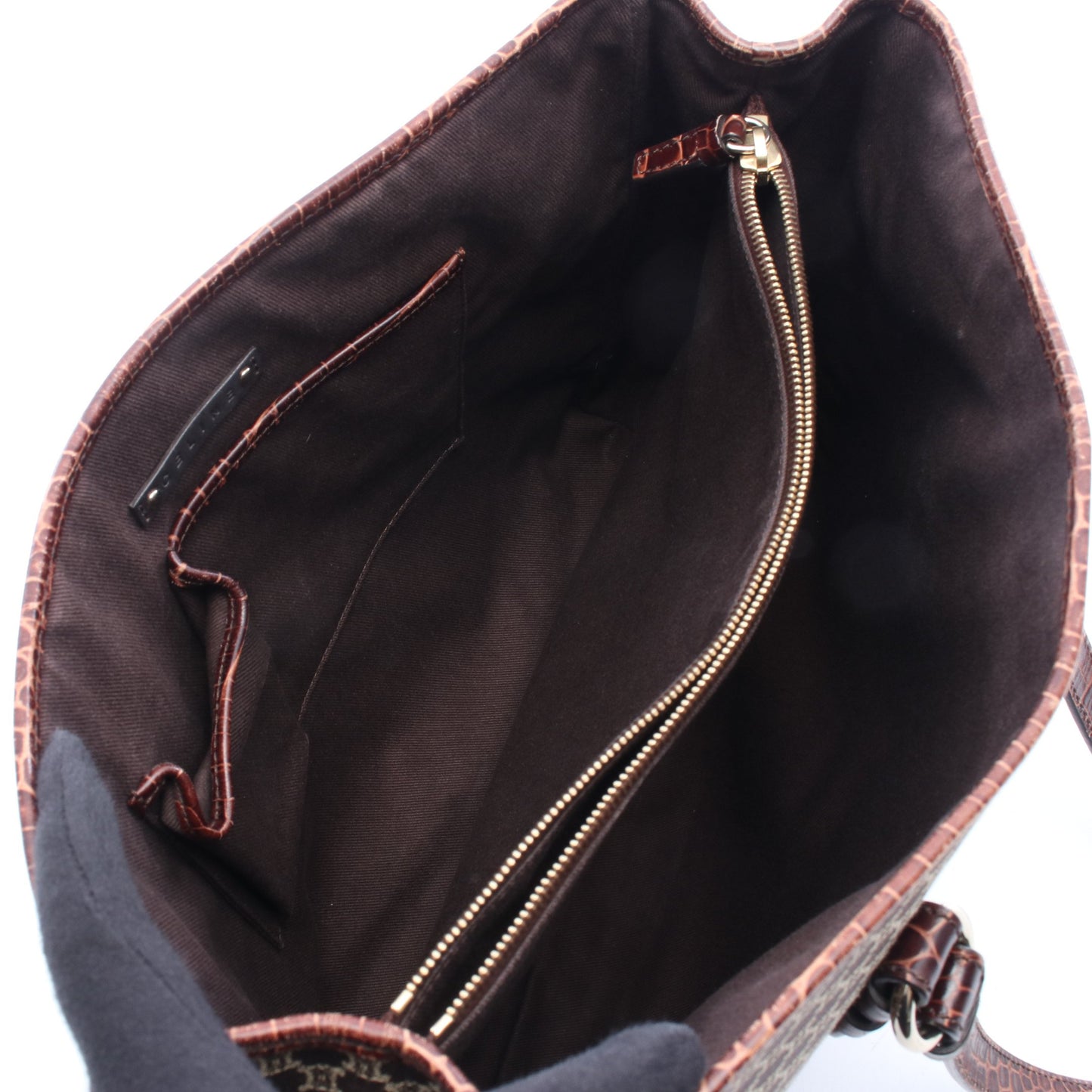 マカダム クロコ型押し ショルダーバッグ トートバッグ キャンバス レザー ダークブラウン セリーヌ バッグ CELINE