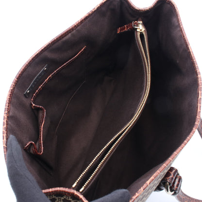 マカダム クロコ型押し ショルダーバッグ トートバッグ キャンバス レザー ダークブラウン セリーヌ バッグ CELINE