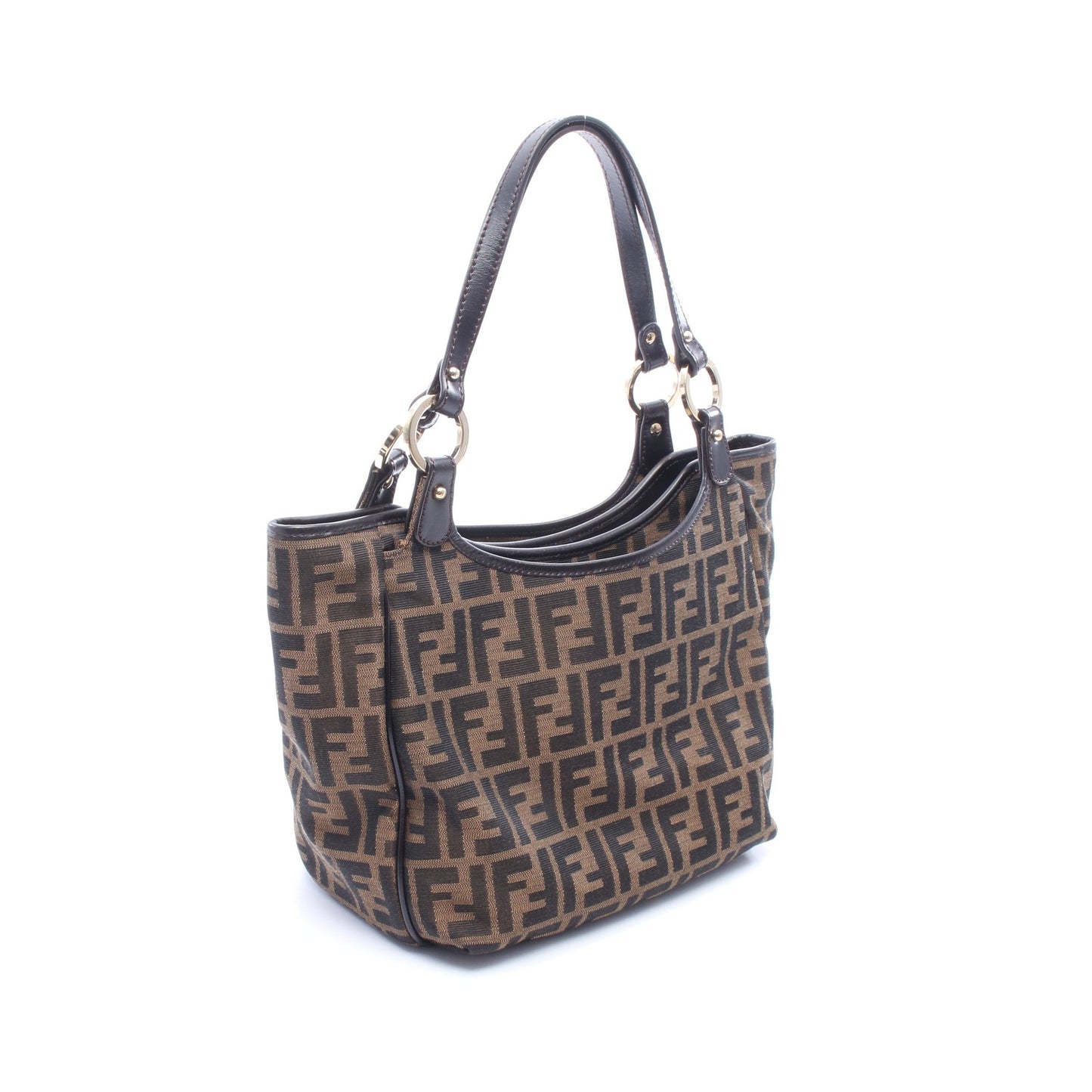 ズッカ ショルダーバッグ キャンバス レザー ブラウン ダークブラウン フェンディ バッグ FENDI