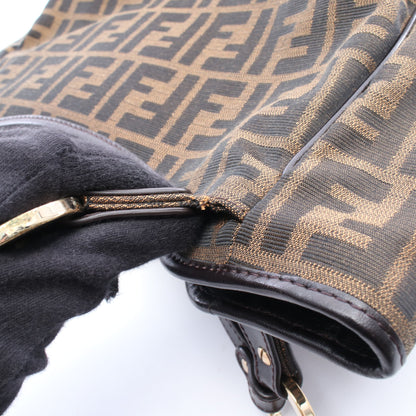 ズッカ ショルダーバッグ キャンバス レザー ブラウン ダークブラウン フェンディ バッグ FENDI